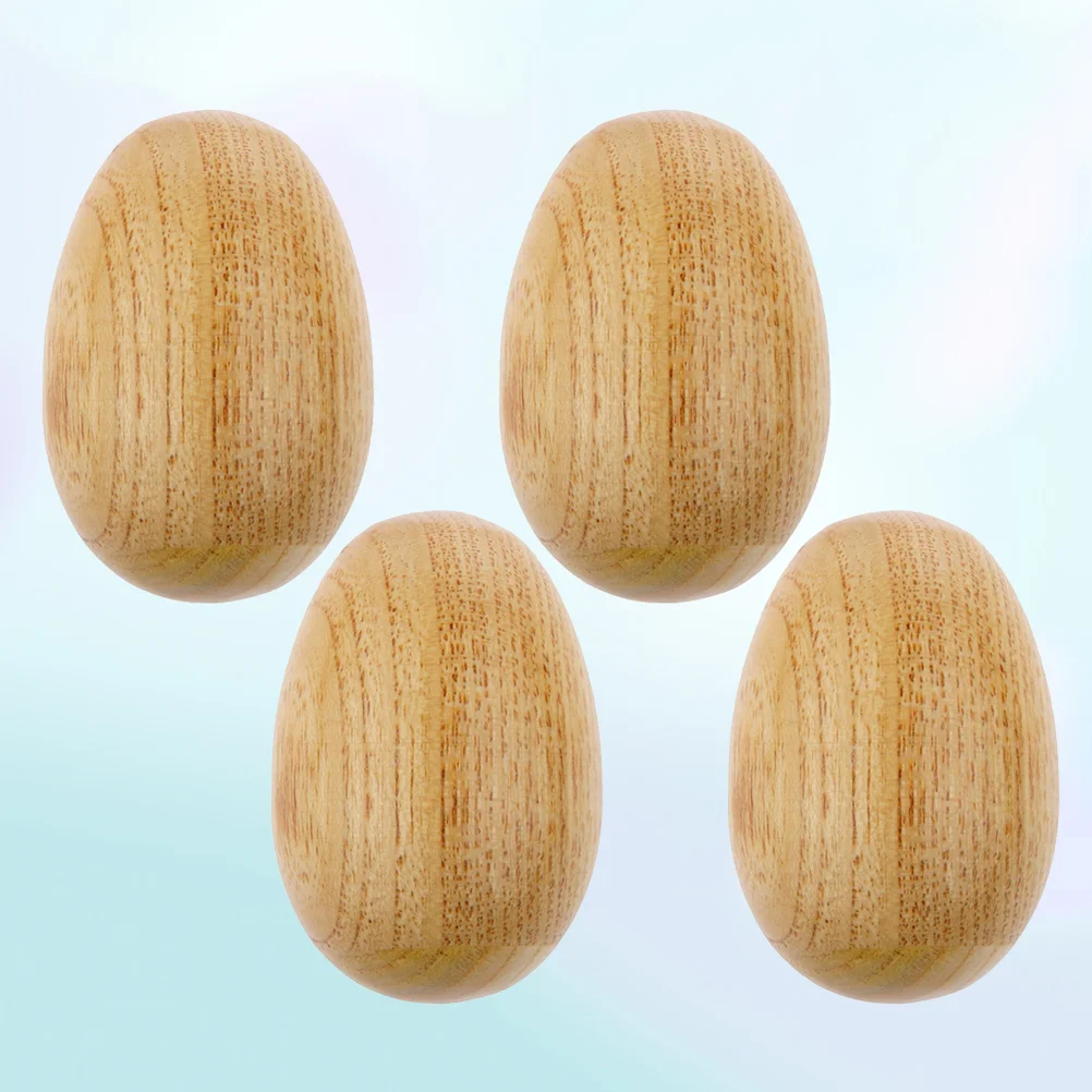 4pcs Wooden Egg Shakers Toy Music Percussion Toy Egg Musical Instrument Toy Kindergarten Supplies for Kids Children (Light Brown