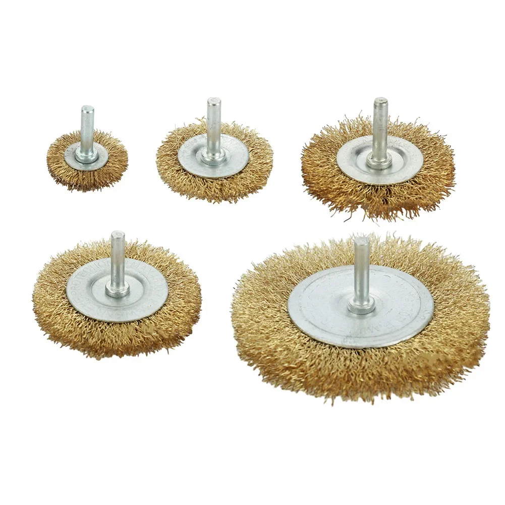 38-100mm Wire Wheel Brush 6mm Shank Copper Plating Stainless Steel Wire Wheel Brush Grinder Rotary Tool T-shaped Brush Parts