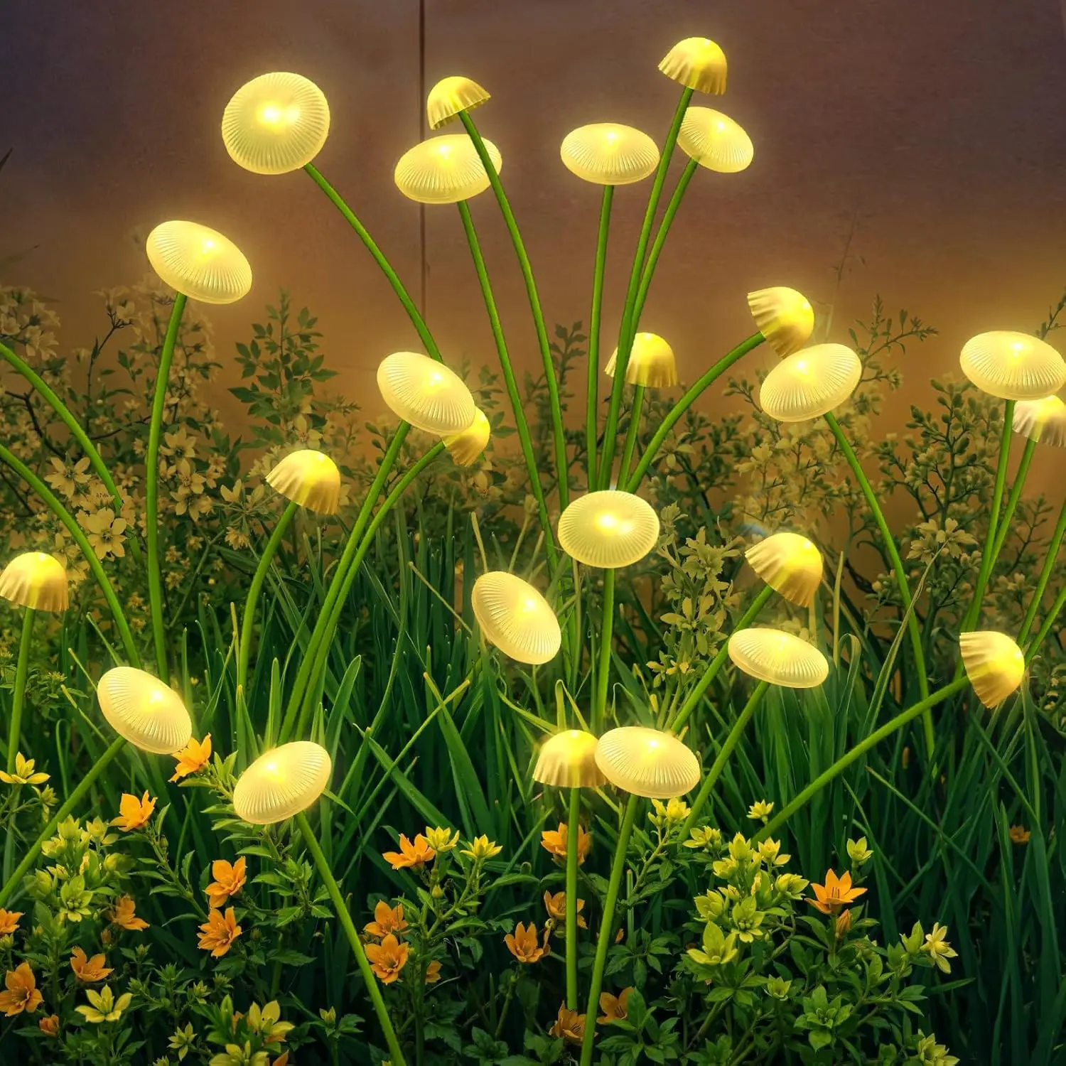 

Solar Garden Jellyfish Lights Fiber Optic Mushroom Stake Decor Waterproof Outdoor Ambiance Lighting for Patio Yard Lawn