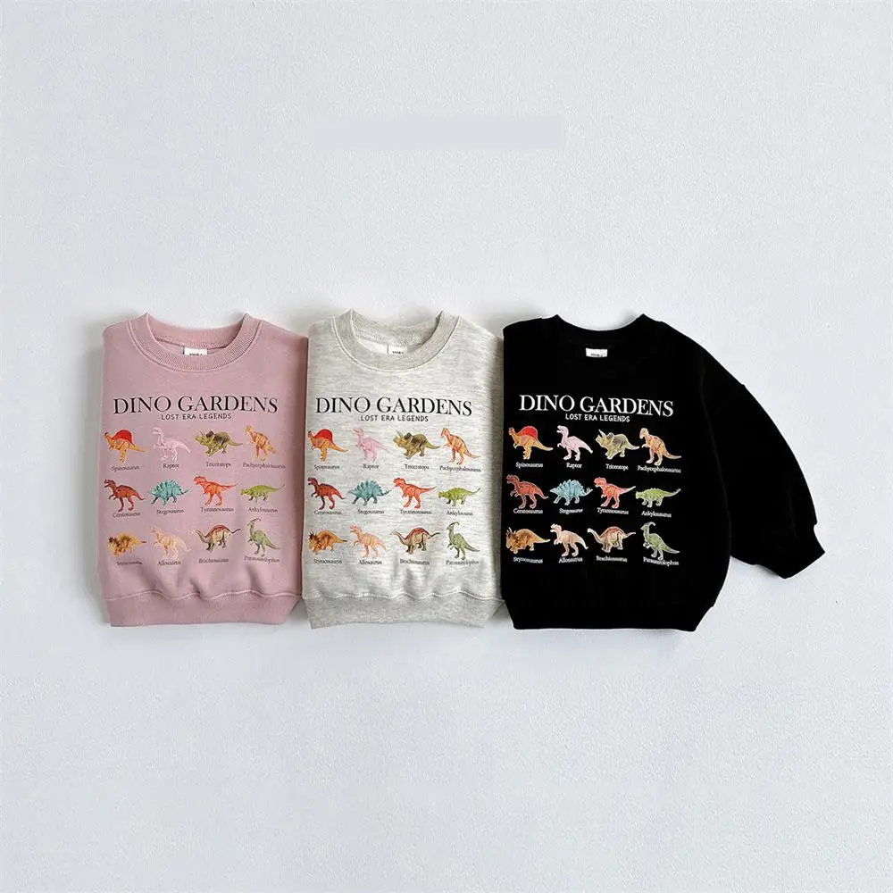 2025 Autumn New Children Long Sleeve Casual Sweatshirt Baby Loose Cartoon Tops Boys Girls Dinosaur Sweatshirt Kids Clothes