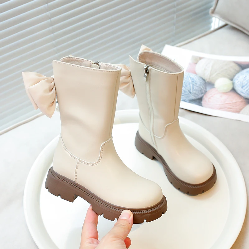 Girls Snow Boots Bow-knot Princess Ankle Boots for Children Waterproof Warm Cotton Ankle High Zipper Autumn Winter Classic 26-37