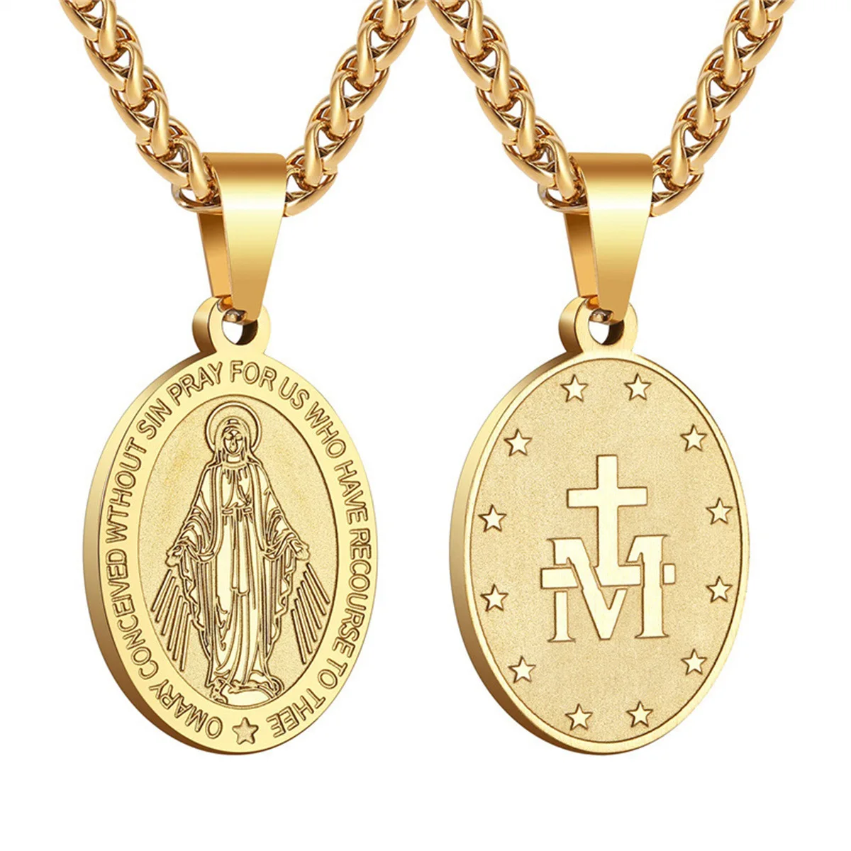 Classic Design Virgin Mary Pendant Gold Color Stainless Steel Chain Necklace Fashion Jewelry