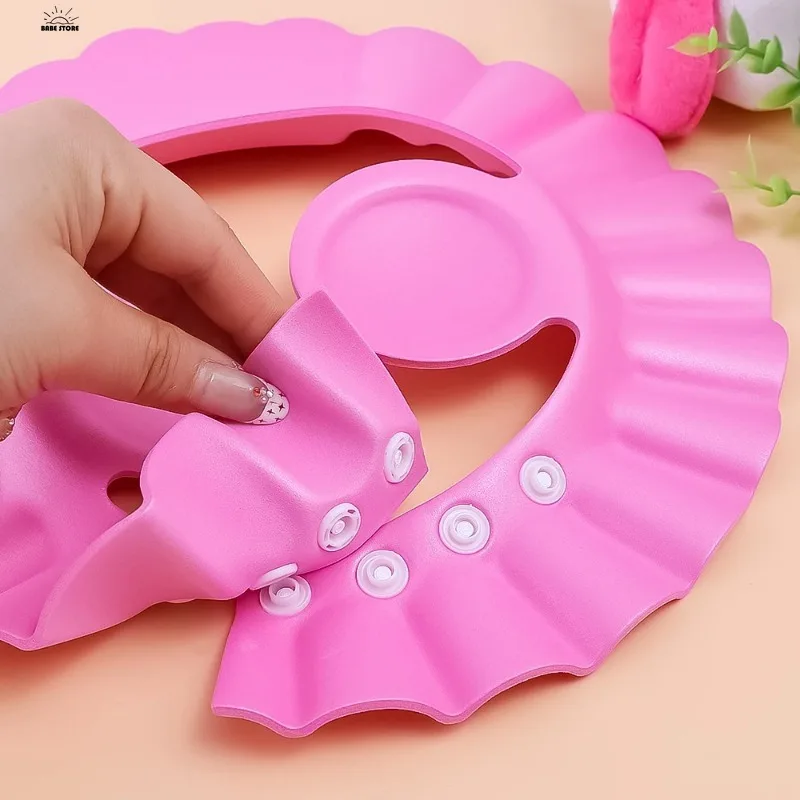 Kids Protection Shower Cap Solid Color Buckle Style Bathing Waterproof Ear Protection Adjustable Baby Hair Wash Hat Head Cover