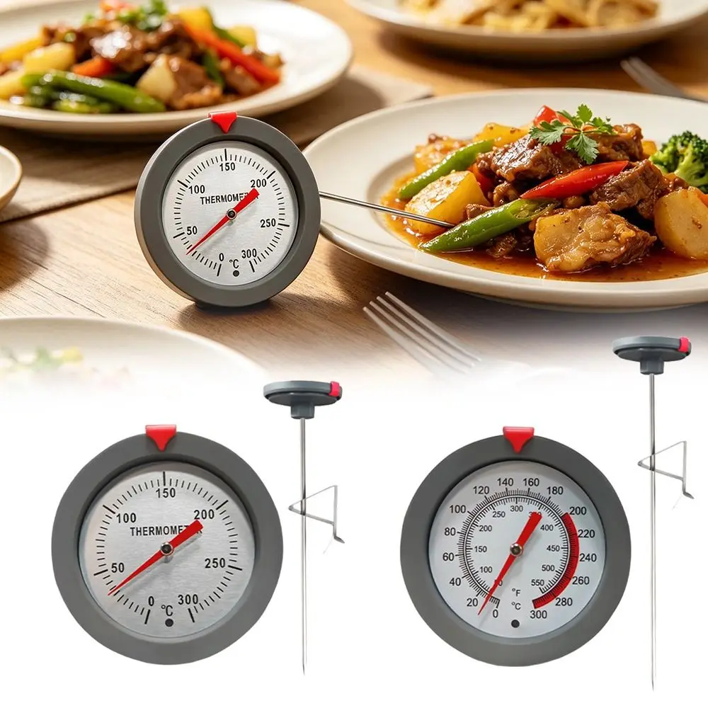 Stainless Steel Probe Probe Thermometer Instant Read Dual Scale Cooking Temperature Meter with Clip Food Thermometer Oil Fry