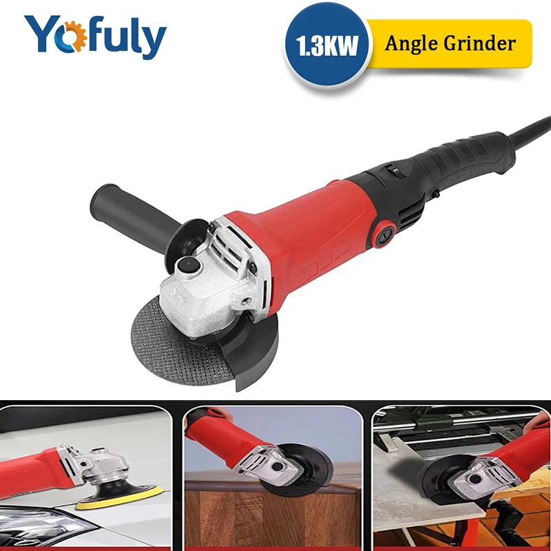 Yofuly 1400W アングルグラインダー 6段階変速速度制御 保護装置付き 切断ディスク 滑り止めハンドル 研磨