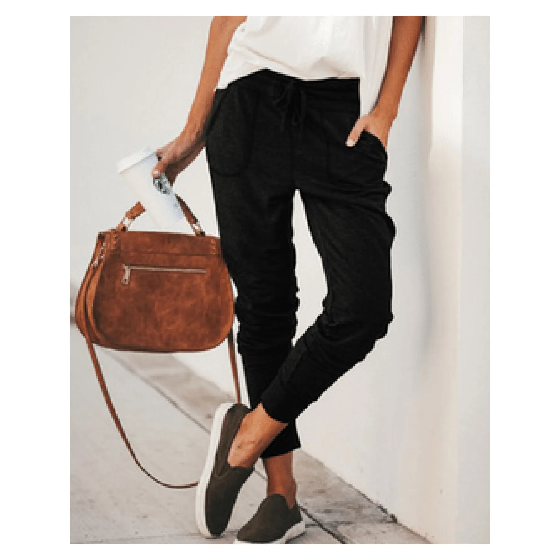 

Elastic Waist Casual Pants with Tie Neutral Style Harlan Pants Comfortable Loose Fit Women's Spring Fashion Neutral Gender