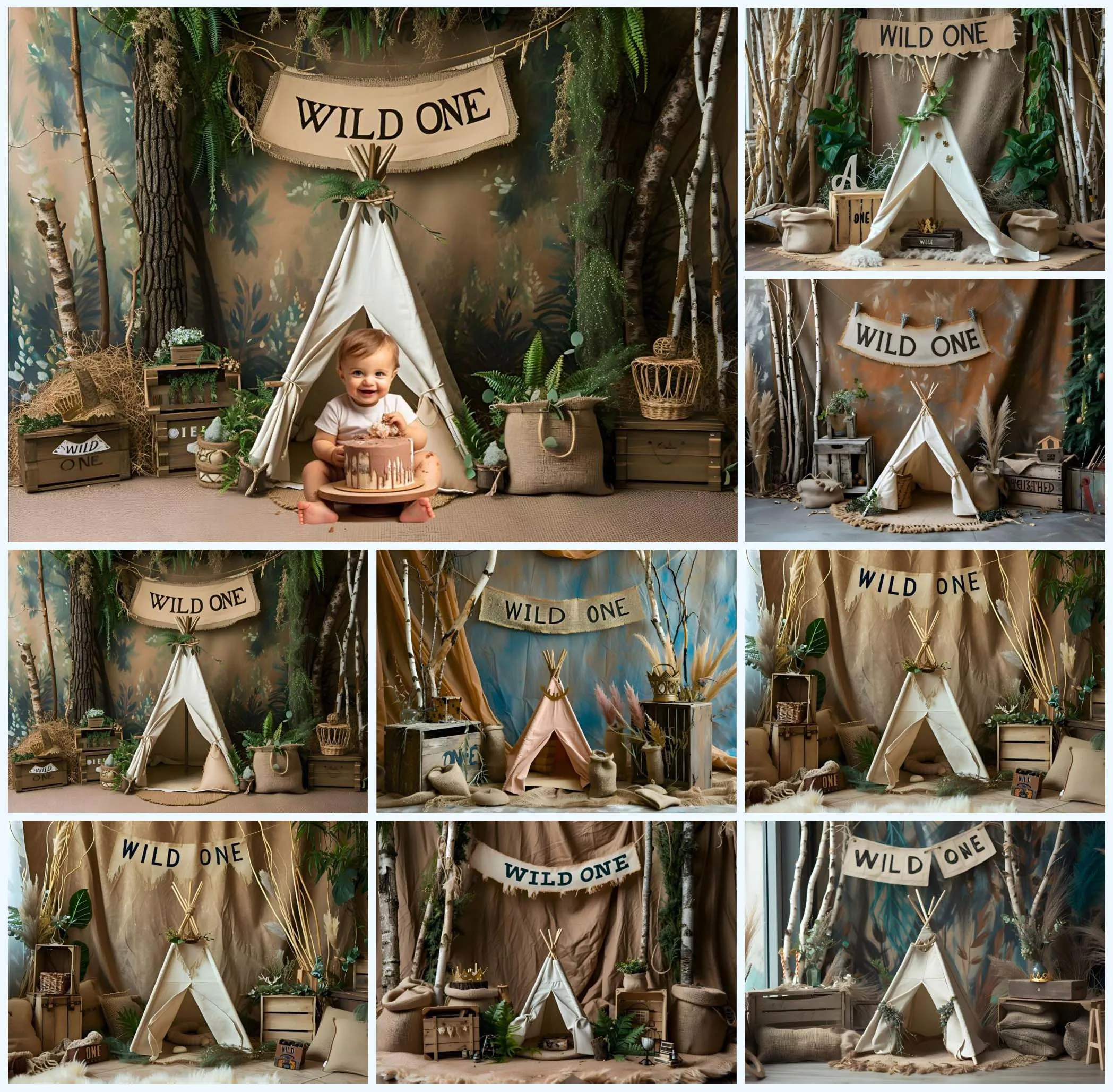 Mehofond fotografia tło Woodland Wild One noworodka Baby Shower Party Decor ciasto Smash tło Photo Studio Photocall