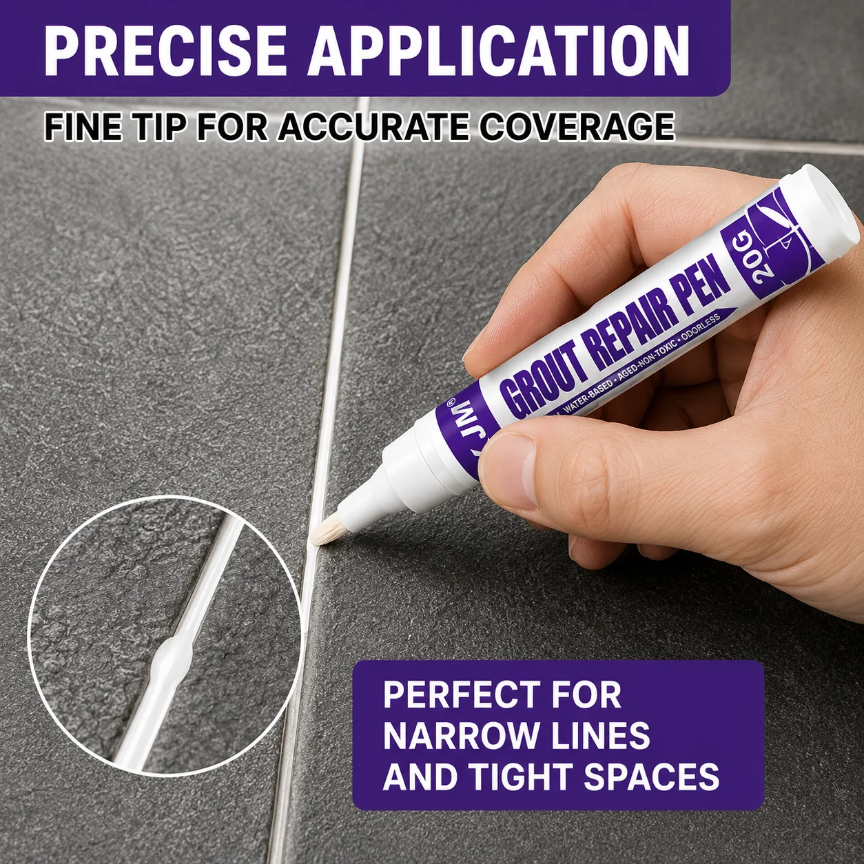 Ceramic Tile Grout Restorer Pen 20G Anti-Mold Waterproof for Bathroom Kitchen Floor Wall Tile Gap Touch up Marker DIY Tool