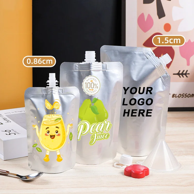 100PCS Stand‑up Aluminum Foil Spout Pouch For Liquid Repackaging Custom Packaging For Soup Bags, Soy Milk, Sauce And Broth