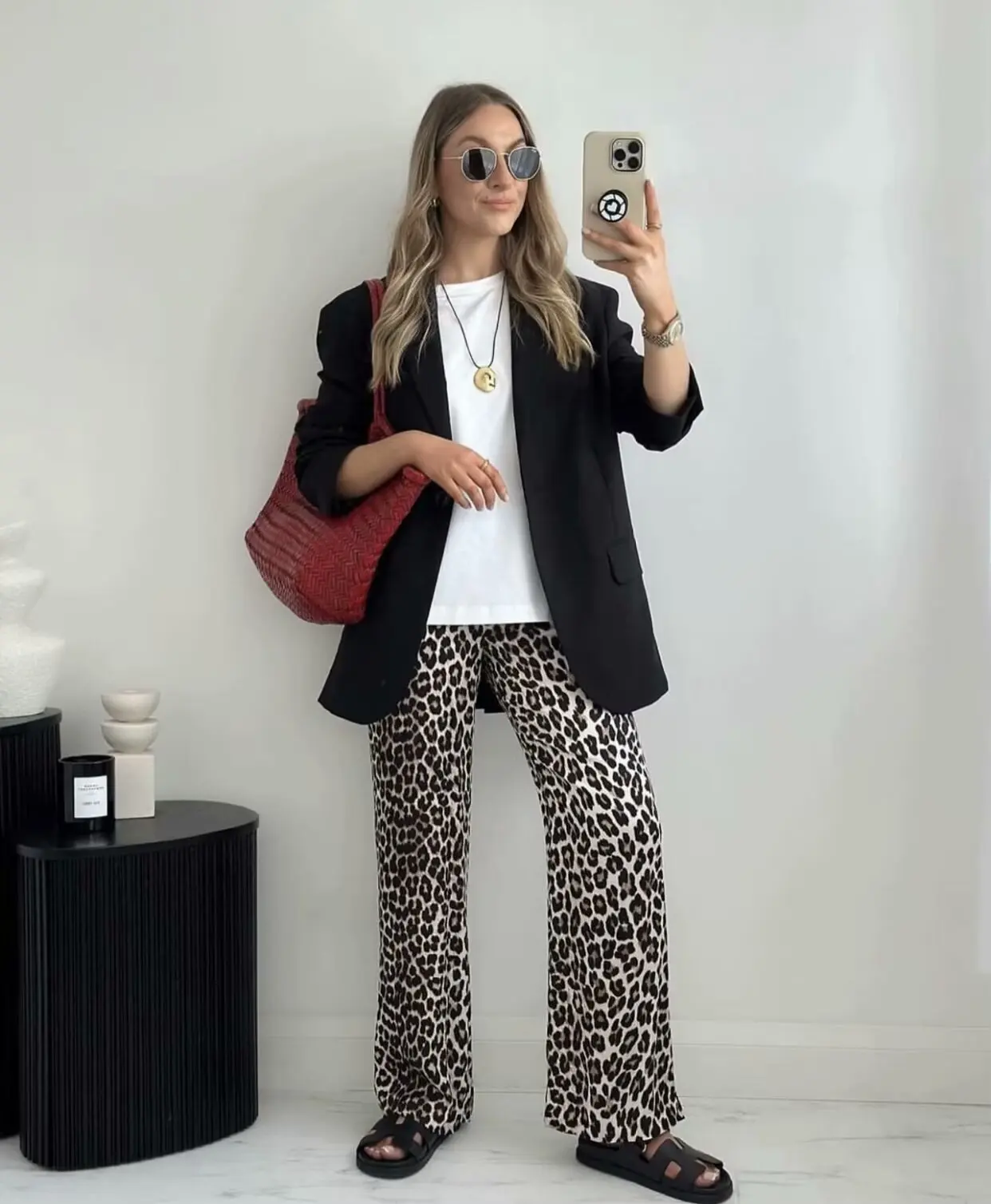 American hot girl leopard print high-waisted straight casual pants for women spring and autumn new style drapey wide-leg pants