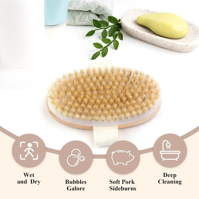 مدلك حمام ناعم للاستخدام المنزلي، فرشاة سبا للجسم ذات شعيرات طبيعية للبشرة الرطبة والجافة #5