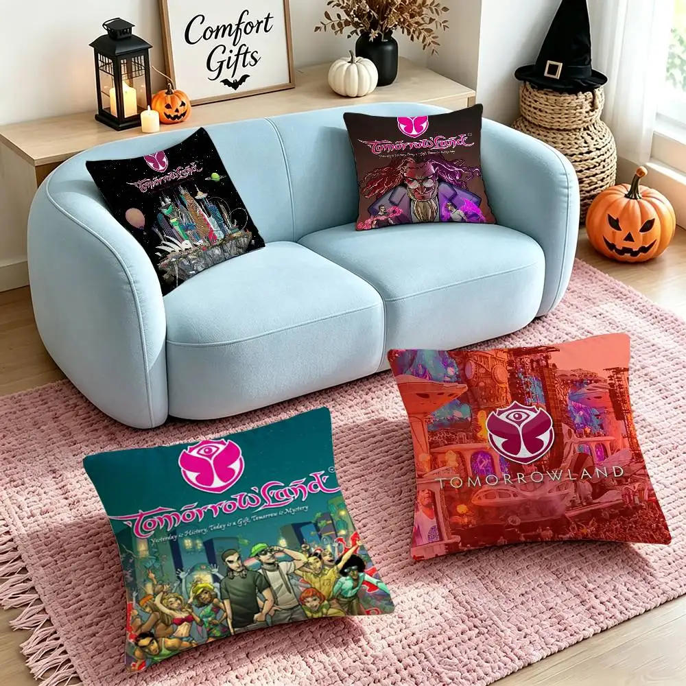 T-Tomorrowland Music Square Double-Sided printed Pillow Case Bedroom Bedside Pillow Sofa Cushion Cover