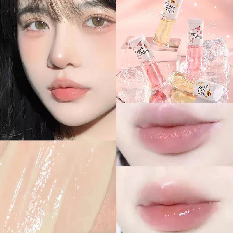 Feuchtigkeit spendendes Lippen öl Honig Pfirsich Kristall Orange flüssiger Lip gloss Peeling Lippen balsam Aufhellung Lippen Linien Lippen Pflege öl