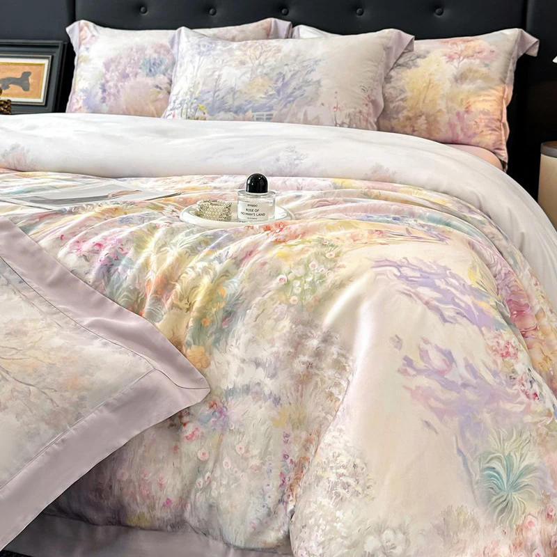 Bloemen Botanische Prints Luxe Beddengoed Set Lyocell Eucalyptus Vezel Zacht Zijdeachtig Dekbedovertrek Plat/Ingericht Laken Kussensloop 4 Stuks