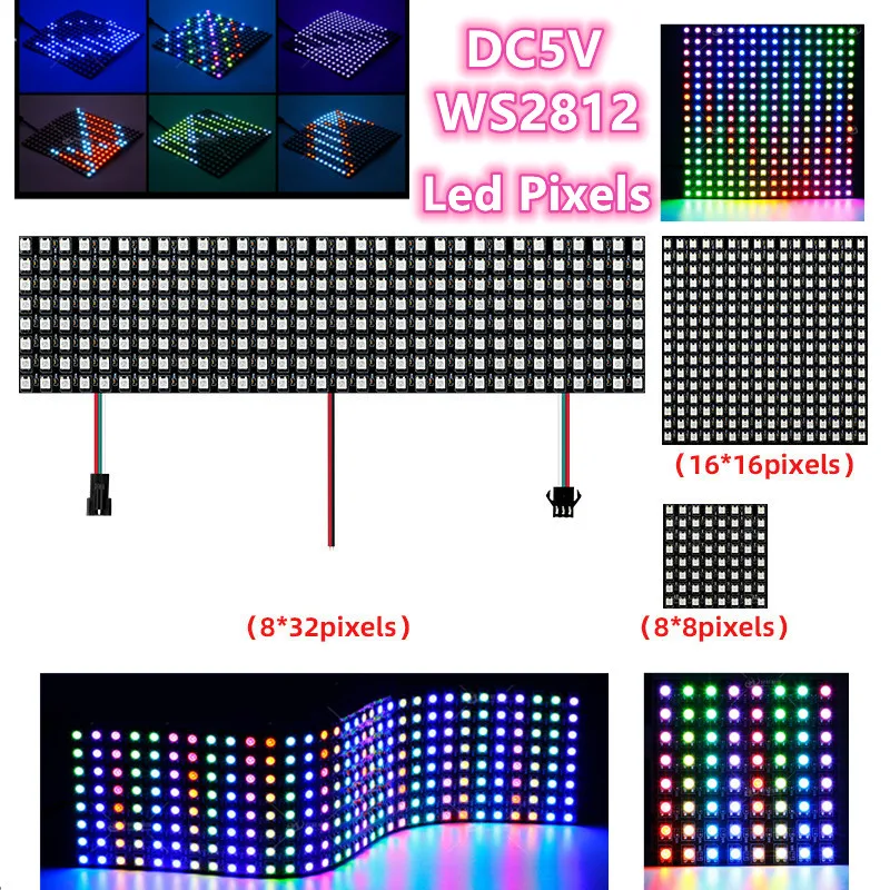 DC5V WS2812B WS2812IC RGB LED Digital Flexible Individually Addressable Panel Light 8x8 16x16 8x32CM Pixel Matrix Screen Modules