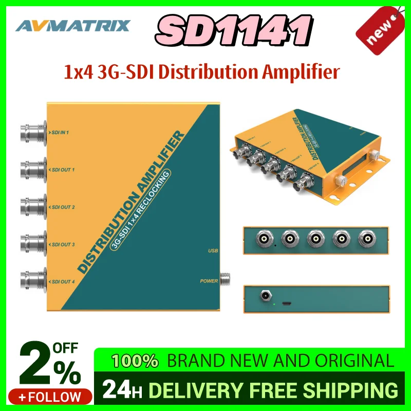 AVMATRIX SD1141 Switcher Converter 1*4 3G HD-SDI Distribution Amplifier Video SDI Splitter with Adapter support DVB-ASI Signal