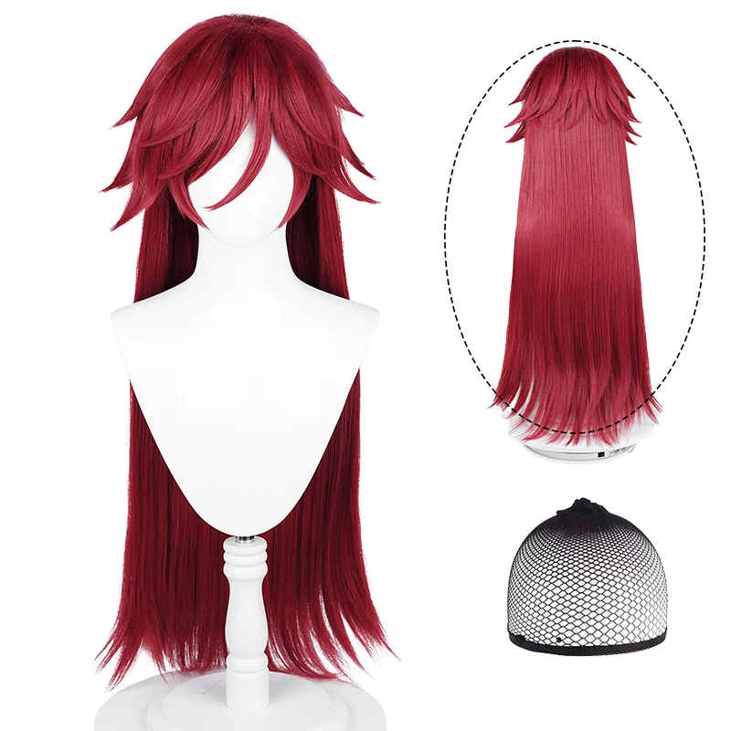Grell Sutcliff Cosplay Wig Black Butler Long Red Layered Hair for Halloween Party +Free Wig Cap