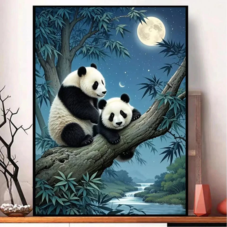 

5D DIY Diamond Painting Panda Big Tree Moon Full Round Diamond Mosaic Animal Diamond Embroidery Kit Rhinestone Home Decoration