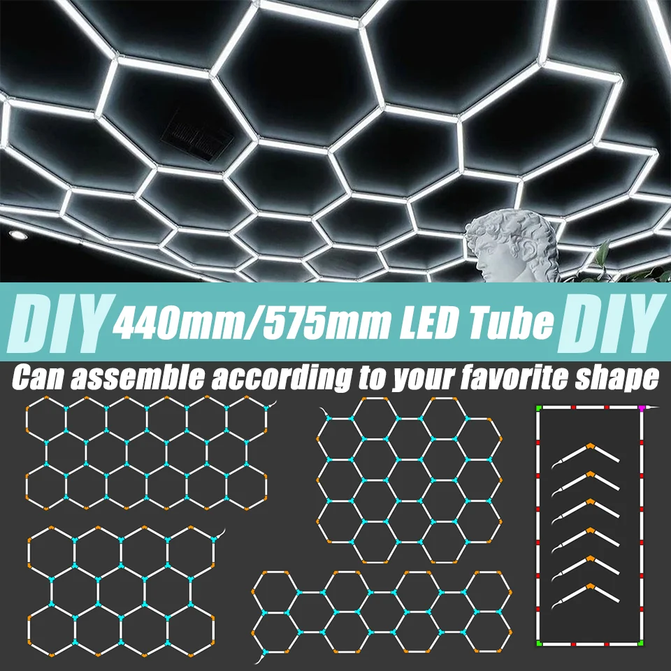 

LED Tube DIY LED Honeycomb Light Customized Hexagon garage lamp AC85-265V Ceiling Lighting For Workshop Barbershop Office Studio