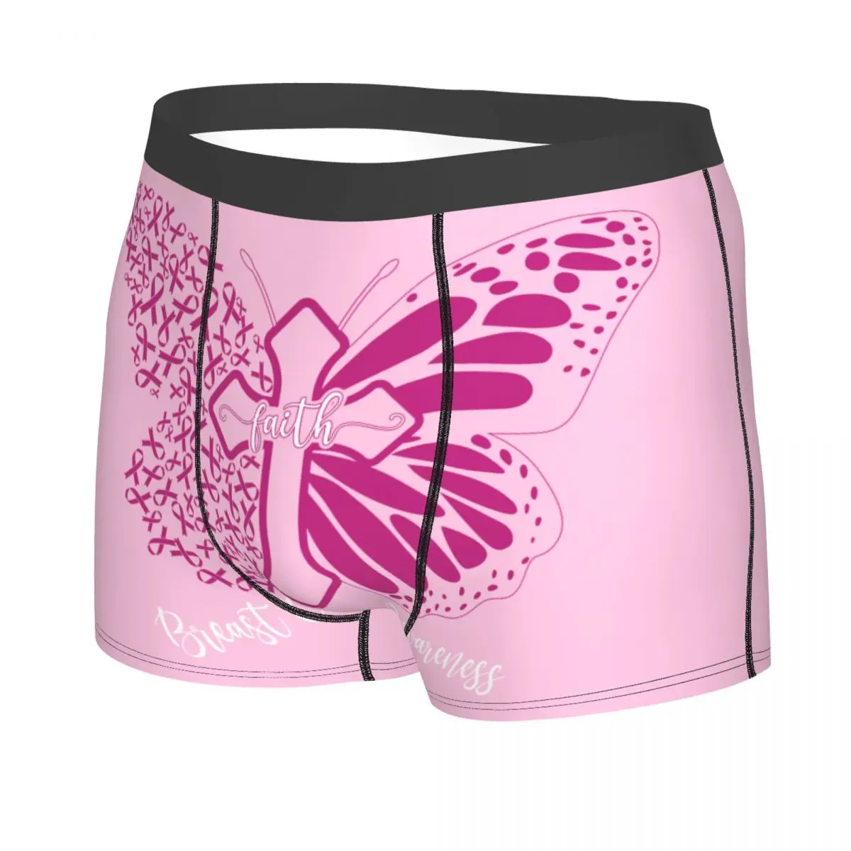 Male Fashion Breast Cancer Awareness Butterfly Cross Faith Pink Ribbon Gift Underwear Boxer Briefs Men Soft Shorts Underpants