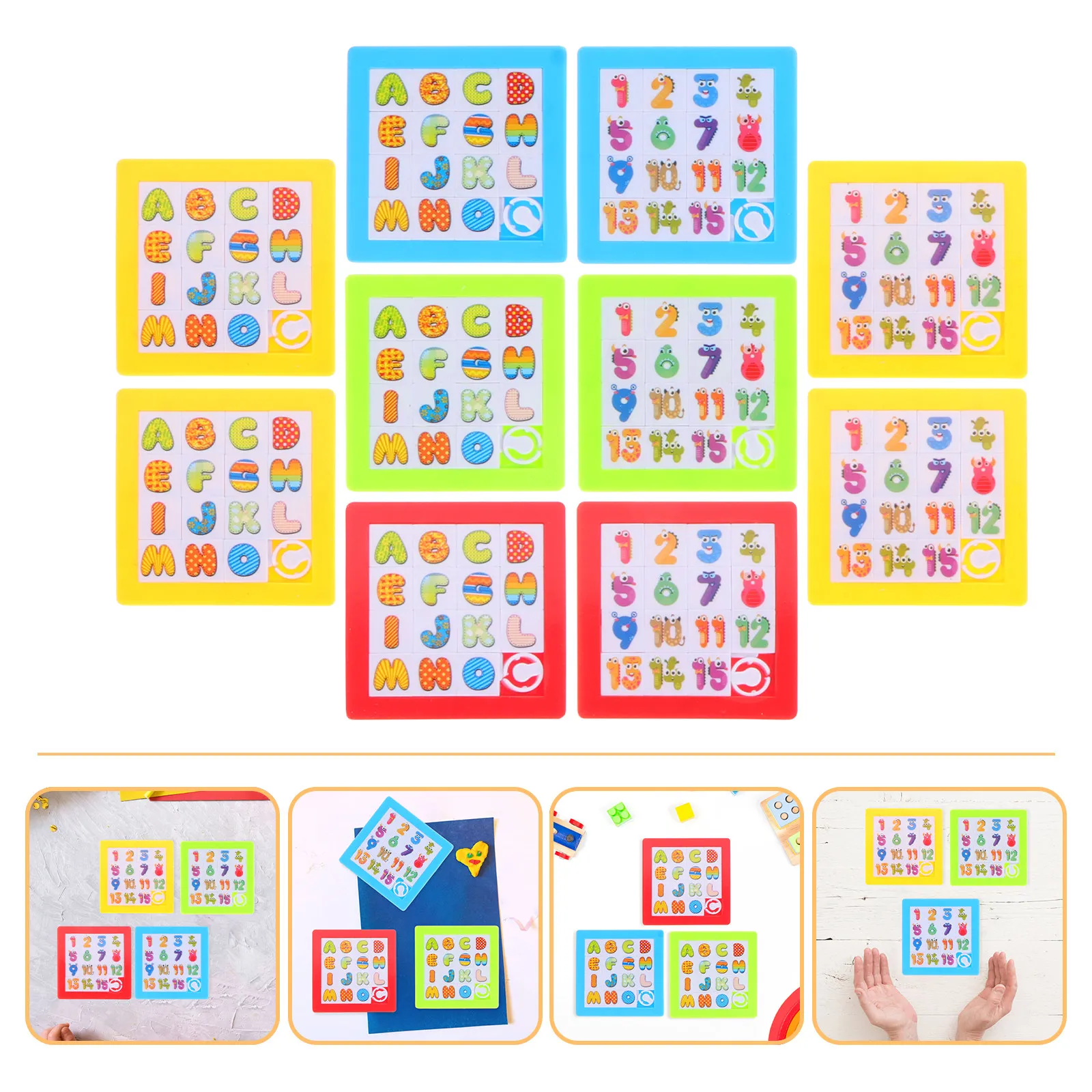 

10Pcs Colored Slide Number Puzzle Cartoon Letters Early Education Number Cognition Logic Training Funny Brain Game