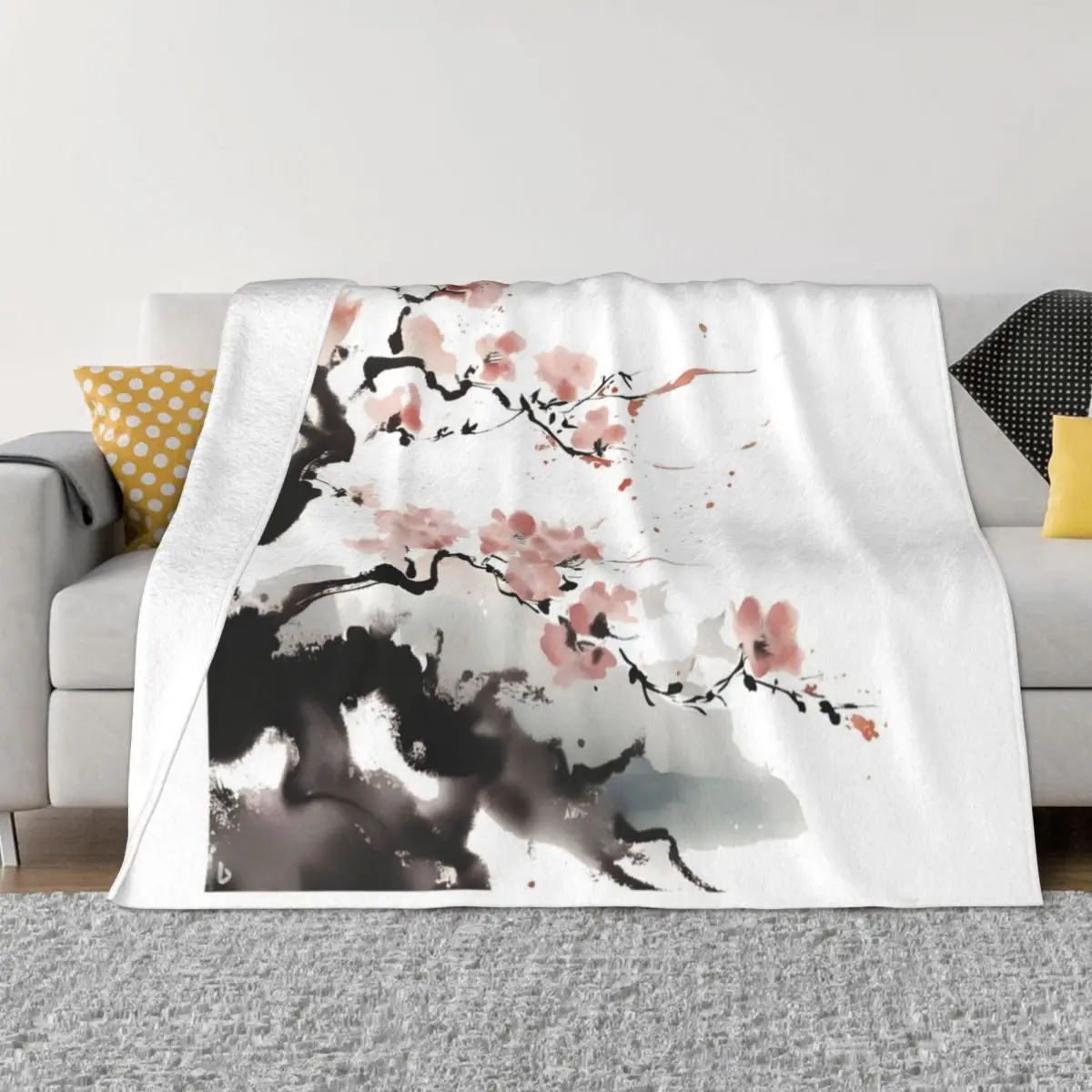 

Cherry blossom with Japanese ink Throw Blanket Picnic Summer Beddings Blankets