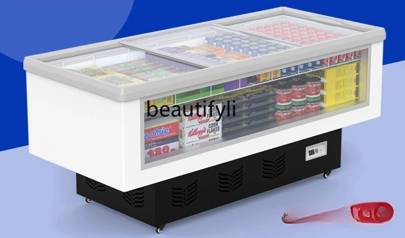

Large Capacity Freezer Refrigerator Display Fresh-Keeping Freezing Dual-Use Island Cabinet Horizontal Glass Snow Cabinet