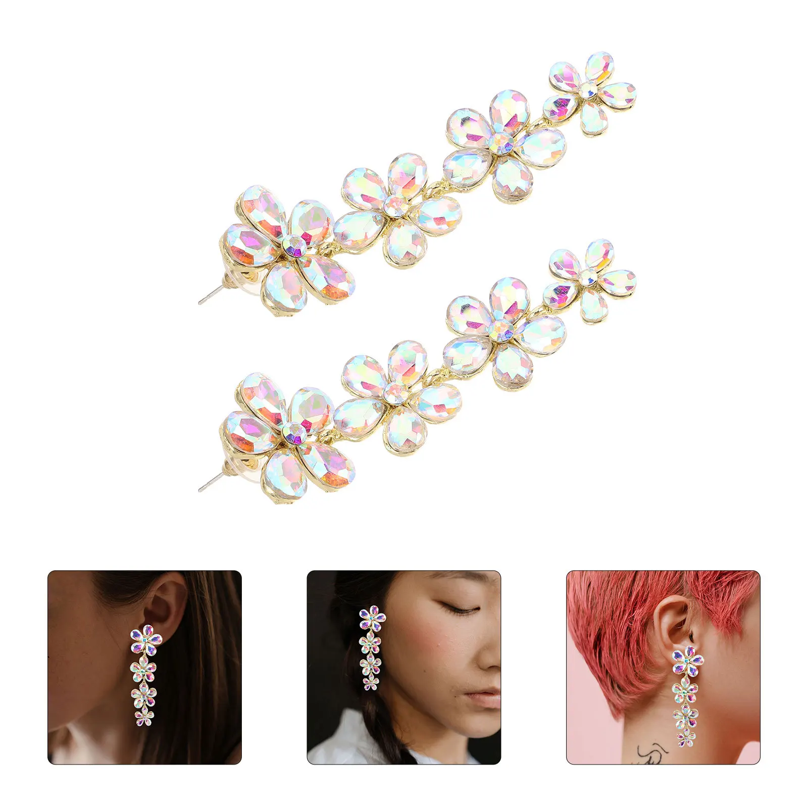 1 Par de Pendientes Largos Florales para Novia, Pendientes Colgantes con Flores, para Boda, Fiesta, Ocasiones Formales, Románticos y Elegantes