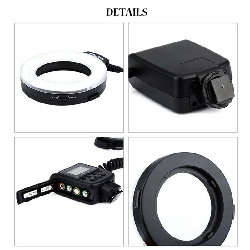 Edles Makro-LED-Ringblitzlicht-Set mit 8-Adapterring für Canon Nikon Pentax Olympus Panasonic DSLR-Kamerablitz