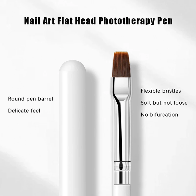 White Rod Flat Head UV Gel Extend Drawing Brush Nail Art Painting Pens For Nail Art Design Manicure Tool For Nail Salon At Home