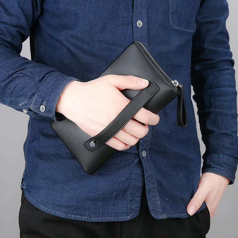 

New Fashion Men's Large Capacity Leather Handbag Outdoor Multi-Function Mobile Phone Bag Vintage Handheld Wallet SAC