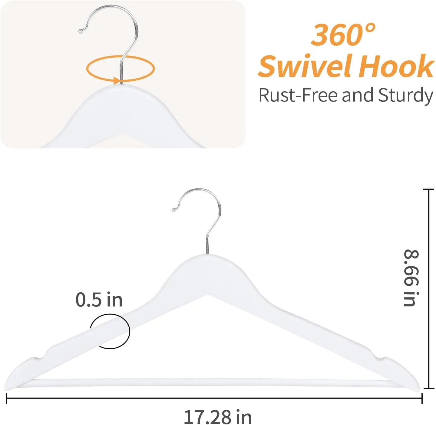 화이트 우드 행거 10개 팩 - 셔츠, 재킷, 드레스용 논슬립 팬츠 바 포함 코트 행거