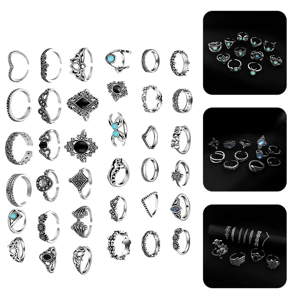 

1Set DIY Ring Set Retro Vintage Delicate Alloy Finger Rings for Parties Daily Wear Chic Fashion Accessories Gift Choice