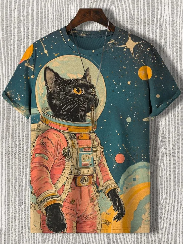 Men's Animal Funny Cat Printed T Shirt Short Sleeved Tees Tops 3D Print O-Neck Shirts Party Summer Casual Men's Clothing Apparel image 2