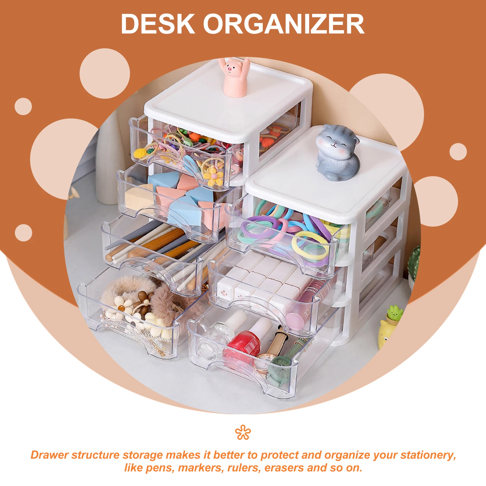 

Plastic Desk Organizer Drawer Design Storage Box For Stationery Cosmetics Multi-Function Desktop Holder Office