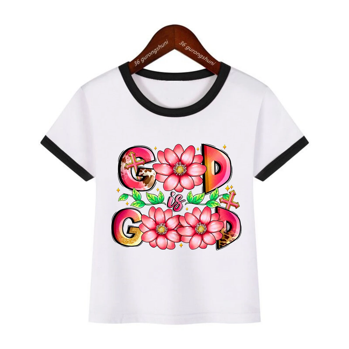 God Is Good Flowes Printed Tshirt Girls/Boys Jesus Love Me Kawaii Kids Clothes Summer Short Sleeve Soild T-Shirt Tops