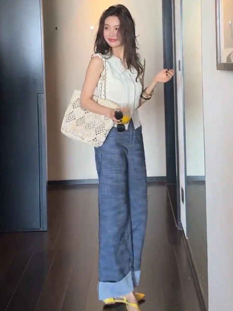 เสื้อกั๊กถักลายฉลุแฟชั่นสำหรับผู้หญิง สไตล์เกาหลี ทรงตรง ติดกระดุม เหมาะสำหรับใส่ไปทำงานช่วงฤดูร้อน