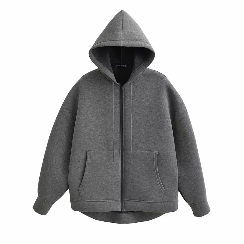 

Autumn Winter Vintage Zipper Hoodie Women Long Sleeve Pocket Jacket Solid Loose Sweatshirts Casual Street Coat Lady Outfit Wear