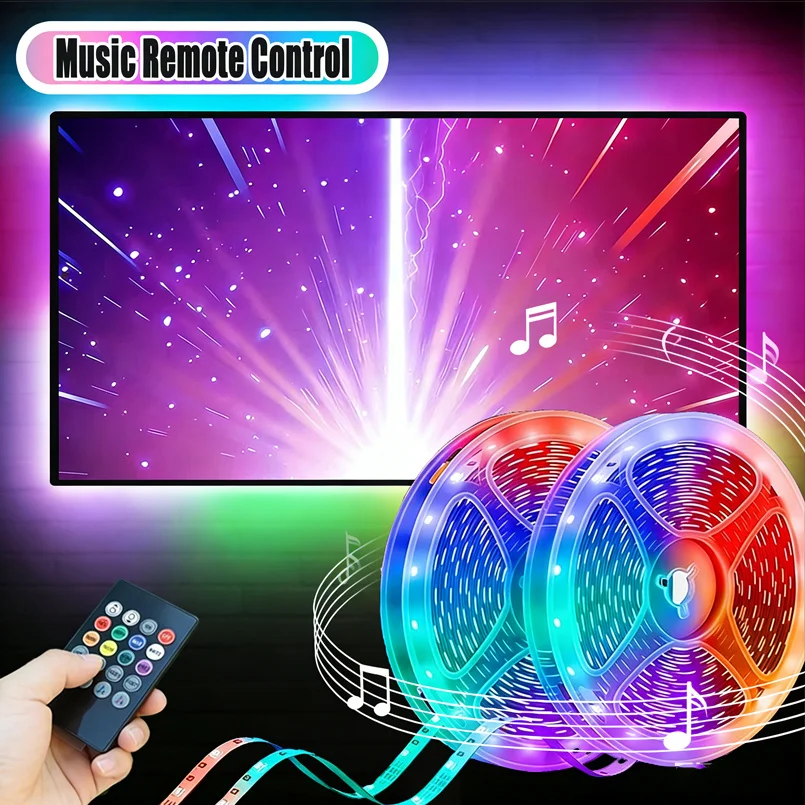 RGB LED Strip Lights with 20-Key Remote (Infrared)& Music Sync USB-Powered Cuttable Lighting