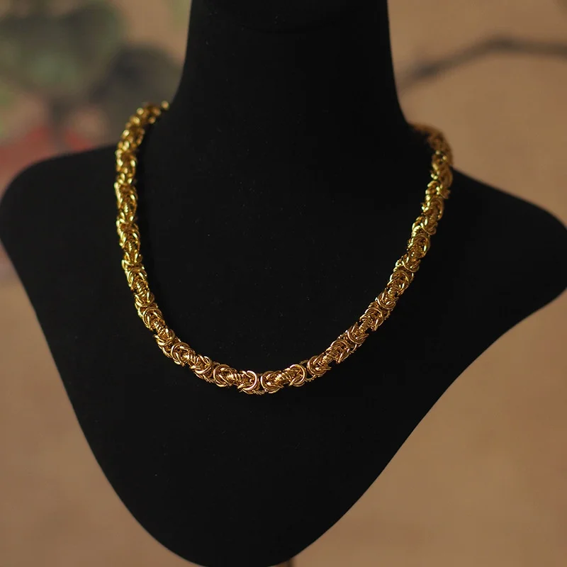 Vintage 18K Gold Filled Chain Choker Unisex Anti-rust Bold Necklaces For Women Men Antique AU750 Gold Jewelry Copy Dropshipping