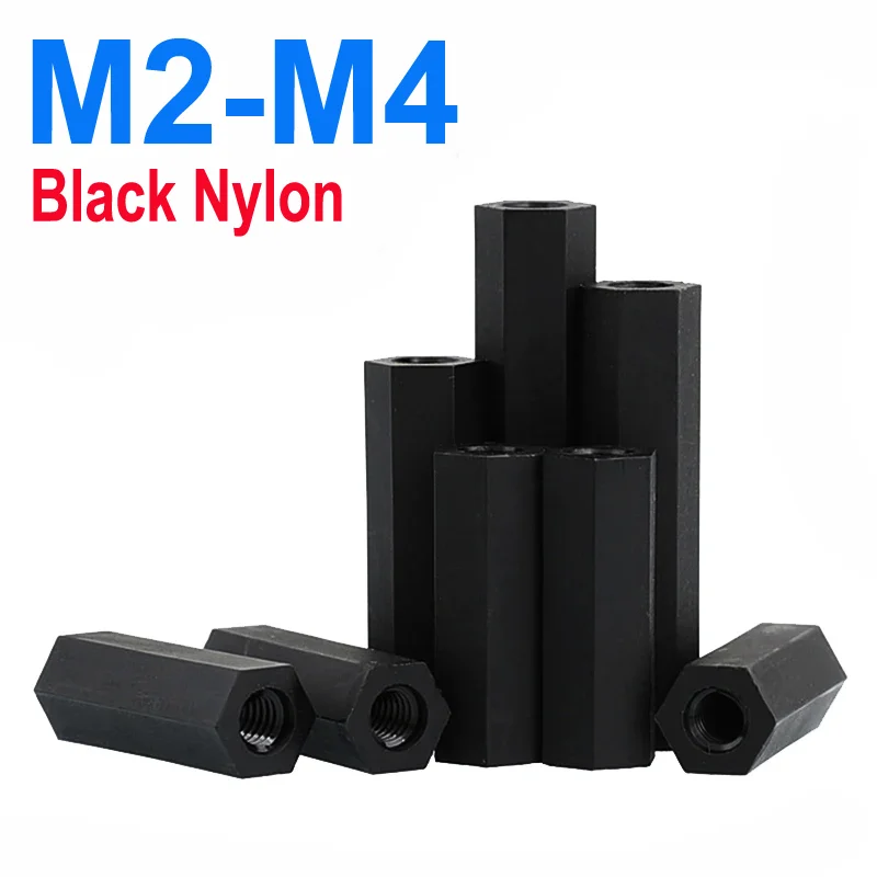 

50pcs/lot M2 M2.5 M3 M4*L Black Nylon Hex Standoff Spacer Female to Female length 5~50mm