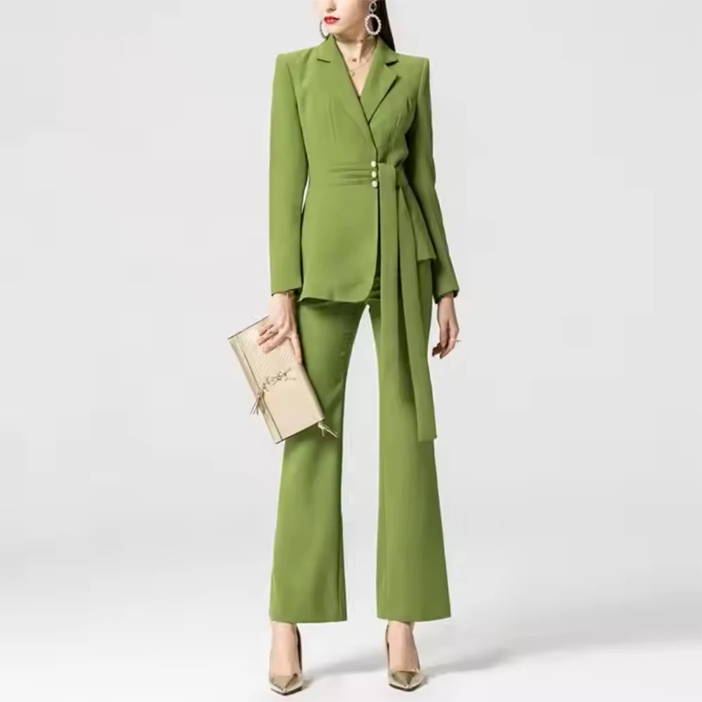 

Sage Women's Pants Set Casual Women's Suit for Office Lady Elegant Chic Wedding Guest Outfit Banquet Outwears for Women