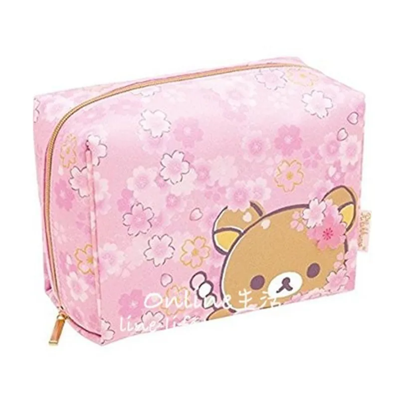 

Cherry Blossom Rilakkuma Makeup Bag Organizer Cat Panda Pink Make Up Cosmetic Bags Beauty Case Waterproof Toiletry Storage Bag