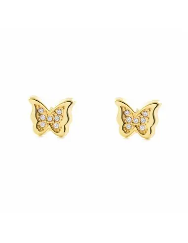 Earrings girl gold 9k butterfly zirconia