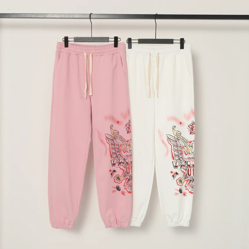 

Pink White Vale Eagle Print Sweatpants Classic Splashed Ink Jogger Trousers Men Women Casual Loose Drawstring Valley Track Pants