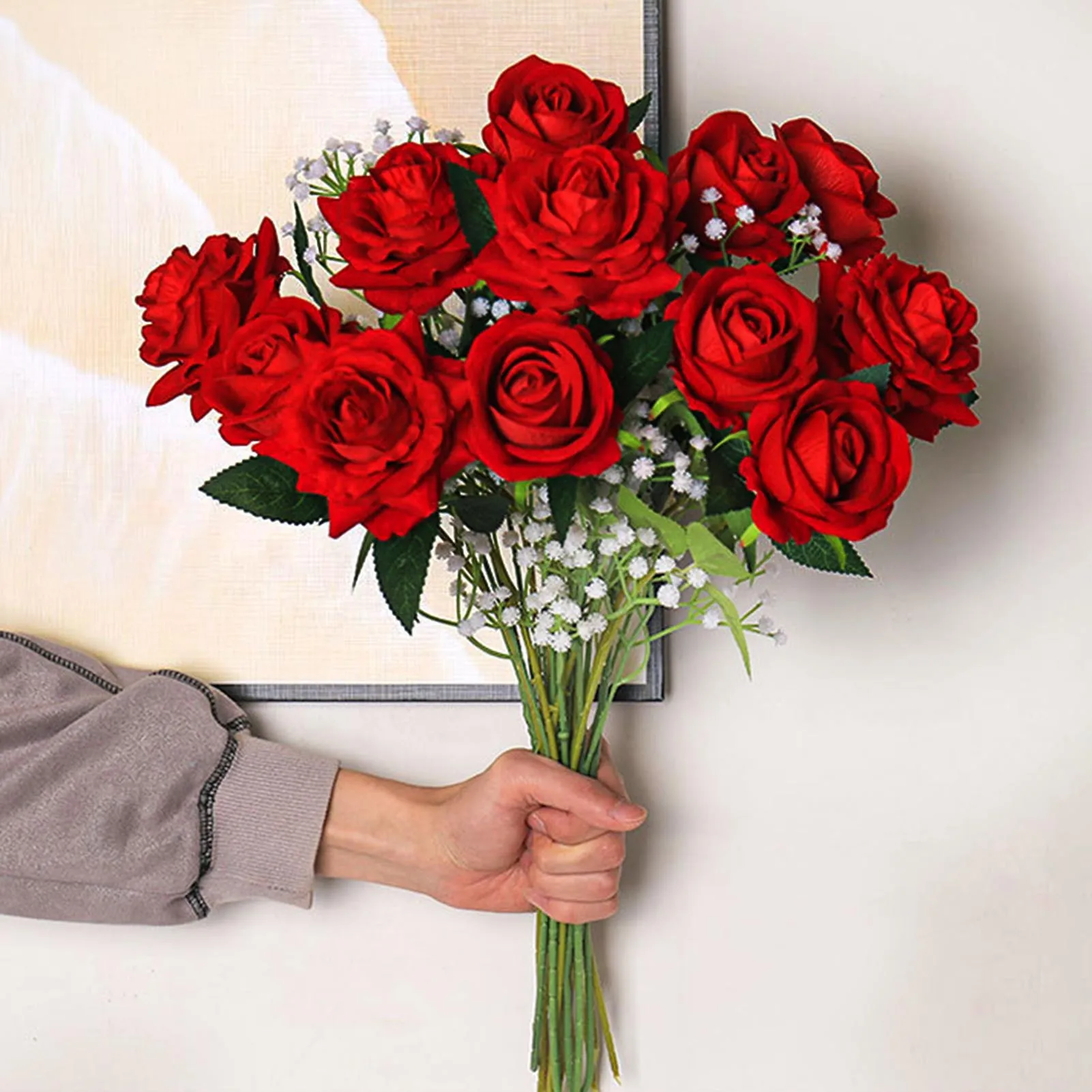 

15pcs Decoration Flower Branch Artificial Simulated Flannel Rose For Wedding Festival Party Banquet Decor Christmas Decorations