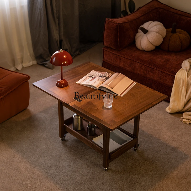 

Mobile Trolley Multifunctional Solid Wood Folding Coffee Table Small Apartment Tea Table