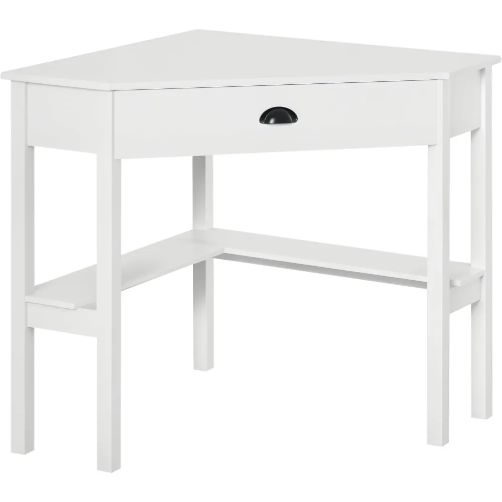 

Corner desk, triangular computer desk with drawers and storage shelves, suitable for small spaces, home office workstations