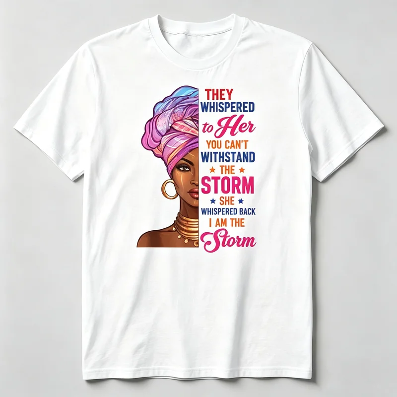 Vintage African Woman I Am The Storm T Shirt Motivational Quote Graphic Casual Cotton Short Sleeve Tee Harajuku Y2k Top Unisex
