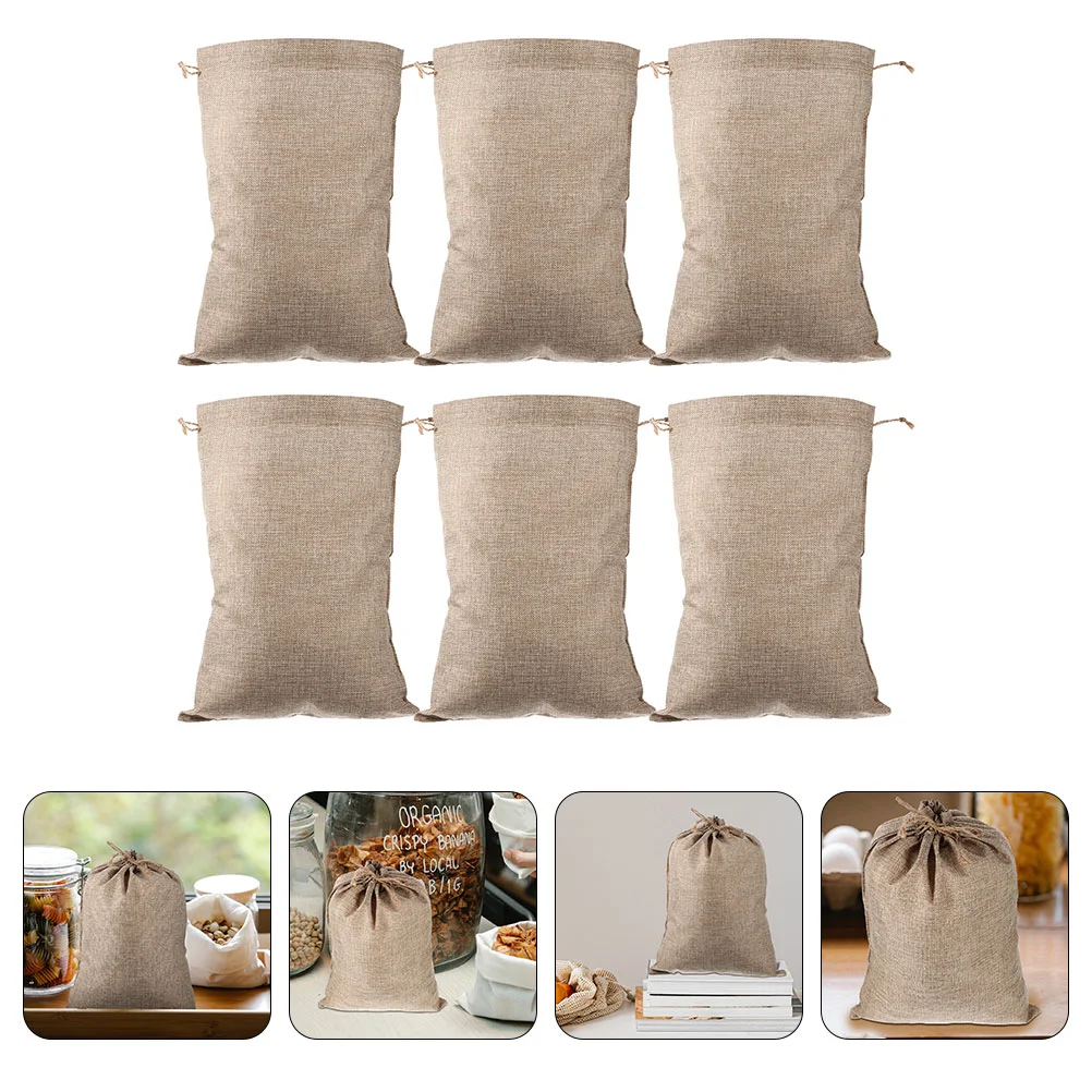 6 Pcs Burlap Drawstring Pocket Festival Vegetable Bag Grow Bags Sack Pouch Linen Holding Fruit Reusable Potatoes